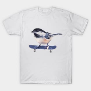 Why Fly When You Can Skate? - chickadee skateboard painting T-Shirt